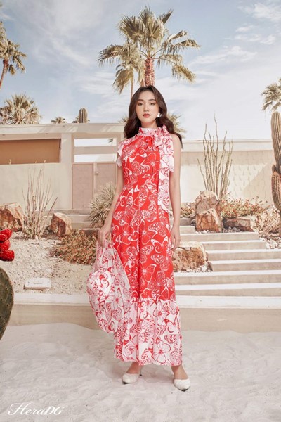 Hiển thị chi tiết cho Jumpsuit buộc nơ cổ Ảnh của Jumpsuit buộc nơ cổ