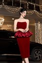 1219-40 Ảnh của Set áo corset dáng peplum phối tơ, chân váy ôm