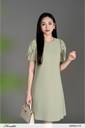 333-07 Ảnh của Đầm suông cổ tròn, tay bồng xếp ly