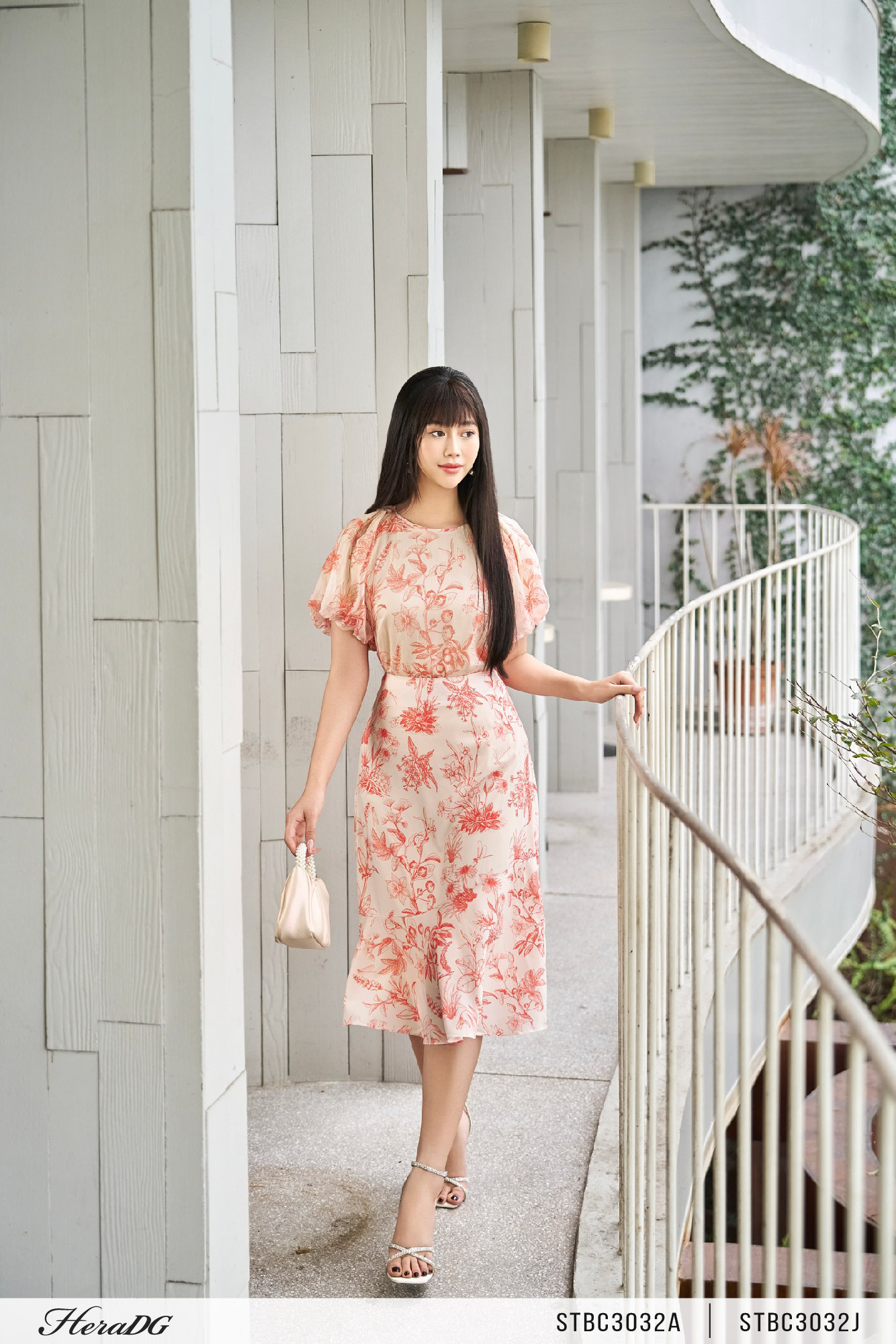 Đầm đuôi cá xếp ly hoa nhí KK100-31 | Thời trang công sở K&K Fashion