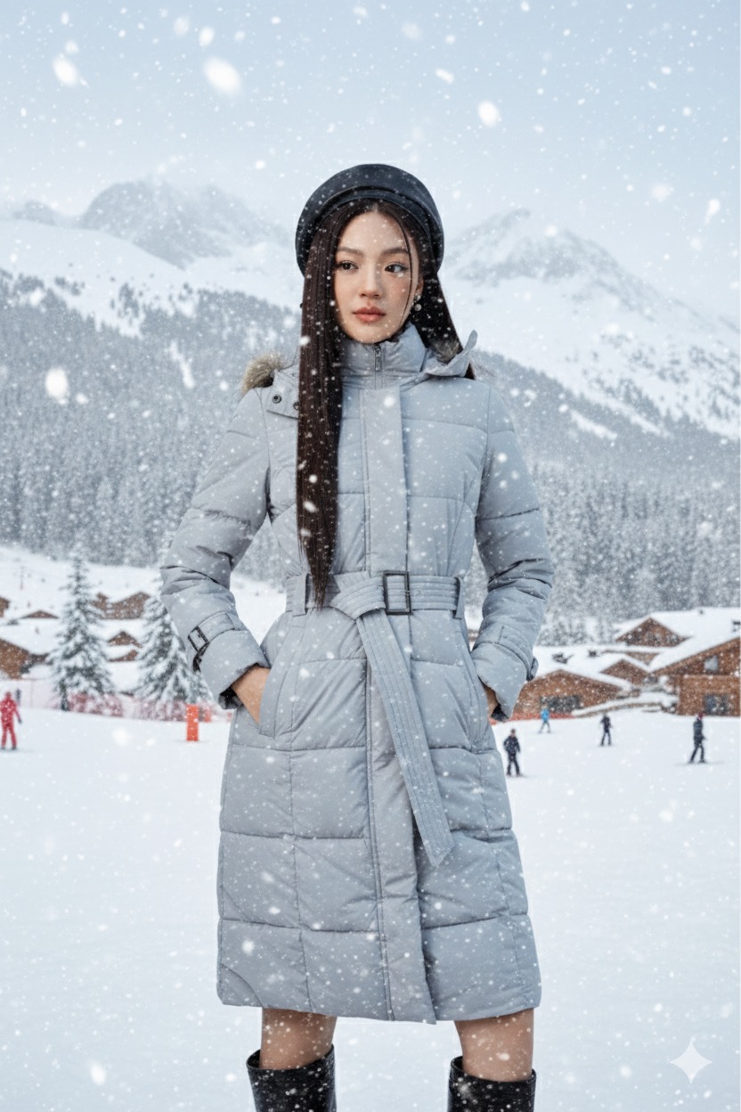 Ảnh của Áo phao 3 lớp dáng dài thắt dây đai