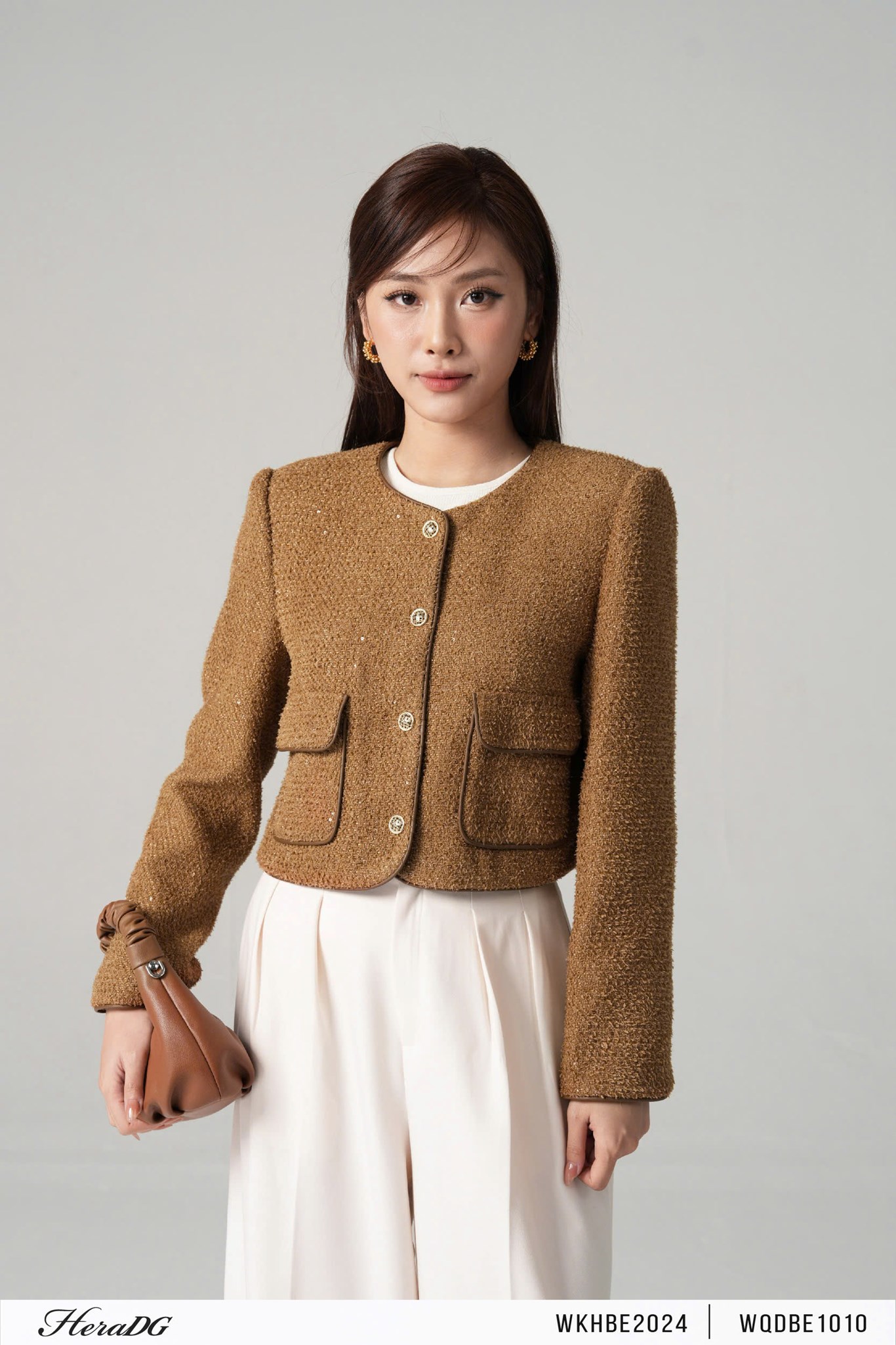 Ảnh của Áo khoác dạ tweed viền da