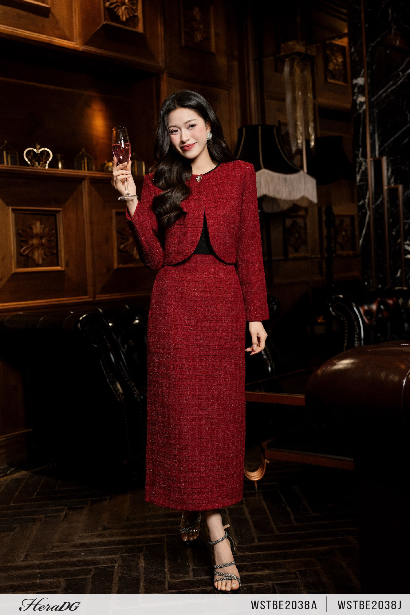 Ảnh của Áo khoác dạ tweed vạt cong